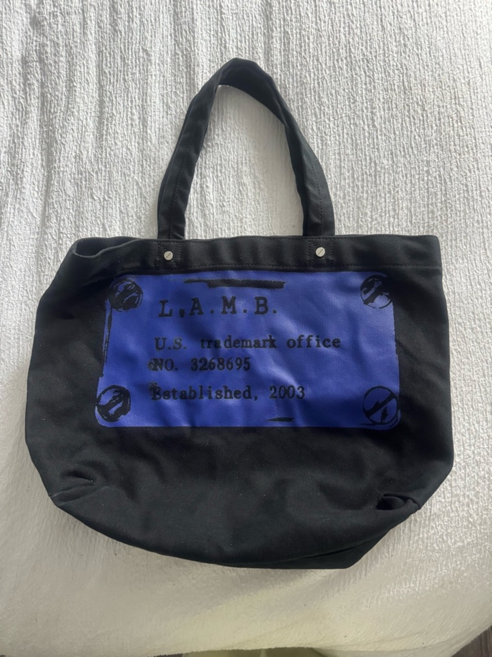 L.A.M.B. Black Tote with Blue Logo Panel